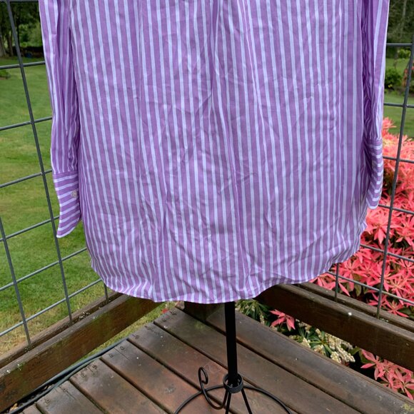 NWT UNIQLO Women's size XL Lavendar/White Striped Long Sleeve Button Down Shirt - Picture 8 of 12